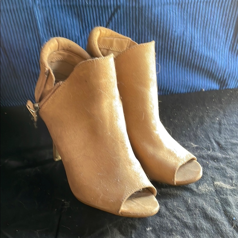 Charming Charlie Tan Ankle Boots with Suede Finish and Peep-Toe
